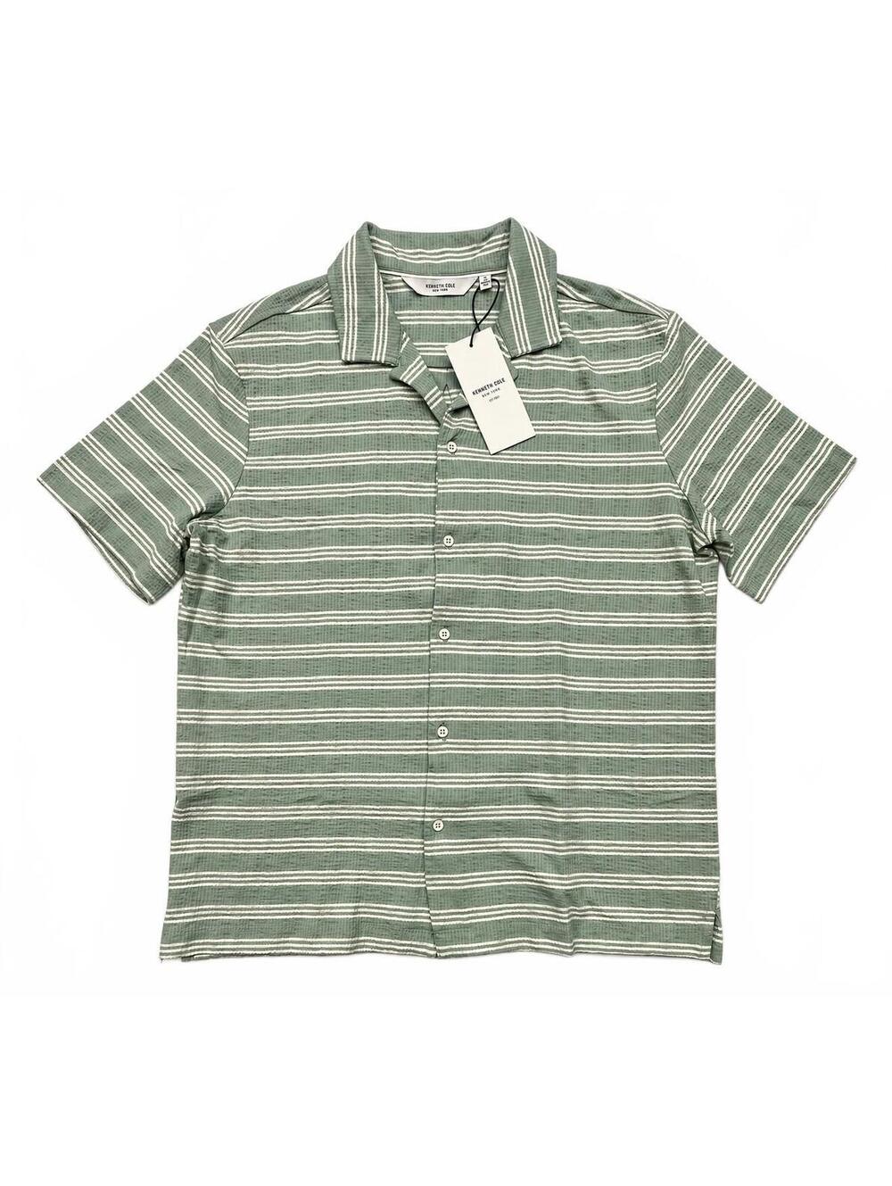 Kenneth Cole New York Men’s Small Green Striped Textured Knit Button Shirt NWT